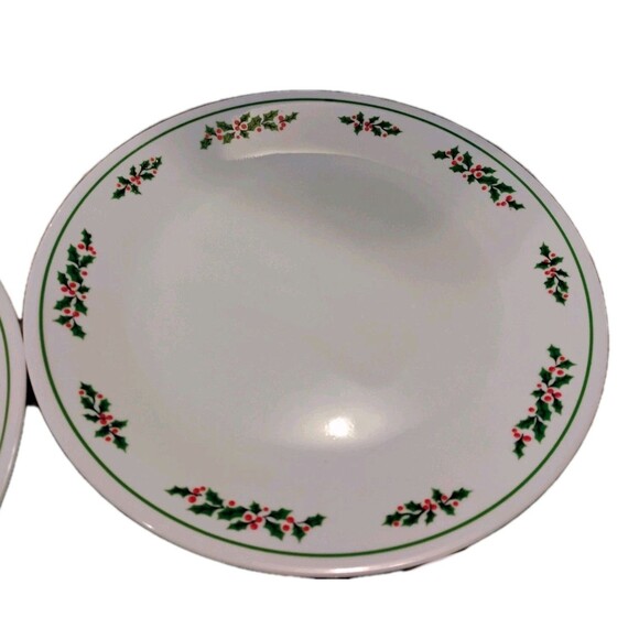 Corning Corelle Dinner Plate Christmas Holly Days 10.5" Vintage Set 4 Green Rim - Picture 5 of 11